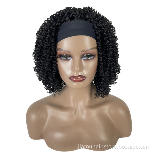 Synthetic Headband Wig For Black Women 12" Black afro kinky curly synthetic wig Scarf Wig